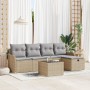 Juego de Sofá de Jardín  de 6 Piezas con Cojines Beige Poliratán, Sofá de Jardín de 2 Plazas  con Cojines Beige Poliratán | Foro24.es | Tu tienda online para hogar, jardín y más Foro24.es