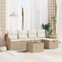 Juego de Sofá de Jardín de 6 Piezas con Cojines Beige Poliratán, Sofá de Jardín de 2 Plazas con Cojines Beige Poliratán by , ...