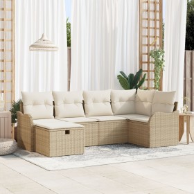 Set de Sofá Jardín de 6 Piezas con Cojines Beige Ratán