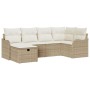 Set de Sofá Jardín de 6 Piezas con Cojines Beige Ratán Poliéster, Sofá Jardín de 2 Plazas con Cojines Beige Ratán Poliéster d...