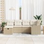 Set de Sofá Jardín de 6 Piezas con Cojines Beige Ratán Poliéster, Sofá Jardín de 2 Plazas con Cojines Beige Ratán Poliéster d...
