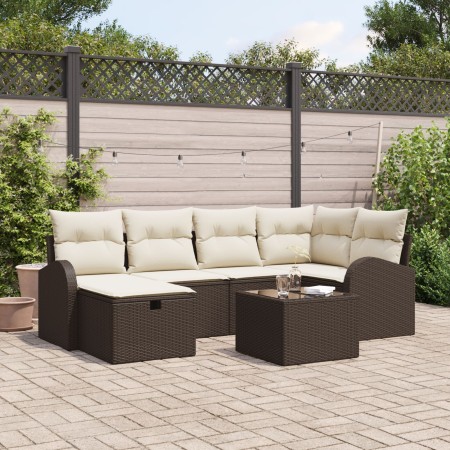 Juego de Sofás de Jardín de 7 Piezas con Cojines Marrón Poliratán von , Outdoor-Sofas - Ref: Foro24-3359087, Preis: 449,50 €,...