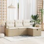 Conjunto de Sofá de Jardín de 4 Piezas con Cojines Ratán Poli Beige, Sofá de Jardín de 2 Plazas con Cojines Ratán Poli Beige ...
