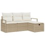 Conjunto de Sofá de Jardín de 4 Piezas con Cojines Ratán Poli Beige, Sofá de Jardín de 2 Plazas con Cojines Ratán Poli Beige ...