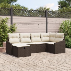 Conjunto de Sofás de Jardín de 6 Piezas con Cojines Marrón Ratán Poliéster von , Outdoor-Sofas - Ref: Foro24-3359277, Preis: ...
