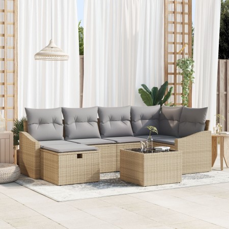 Juego de Sofá de Jardín de 7 Piezas con Cojines Beige Poliratán by , Outdoor sofas - Ref: Foro24-3359289, Price: 454,04 €, Di...