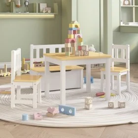 Mesa y sillas infantiles 4 piezas MDF blanco y beige by vidaXL, Baby and Toddler Furniture Sets - Ref: Foro24-10412, Price: 1...