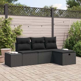 Juego de sofás de 4 piezas de jardín con cojines, negro, poliratán by , Outdoor sofas - Ref: Foro24-3359352, Price: 290,51 €,...