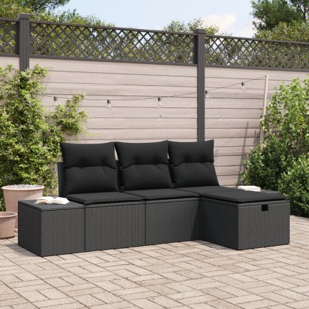 Juego de sofás de 4 piezas de jardín con cojines, negro, poliratán by , Outdoor sofas - Ref: Foro24-3359352, Price: 290,51 €,...