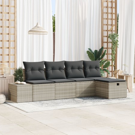 Juego de Sofá de Jardín de 5 Piezas con Cojines Gris Claro Polirratán by , Outdoor sofas - Ref: Foro24-3359361, Price: 340,12...