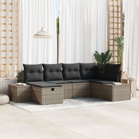 Juego de Sofá de Jardín de 6 Piezas con Cojines Gris Ratán Poliéster von , Outdoor-Sofas - Ref: Foro24-3359378, Preis: 408,29...