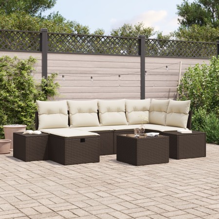 Juego de sofá de jardín de 7 piezas con cojines Marrón Polirratán by , Outdoor sofas - Ref: Foro24-3359387, Price: 465,10 €, ...