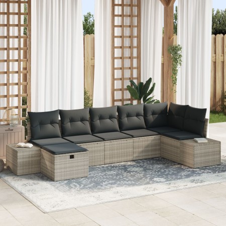 Conjunto de Sofá de Jardín de 7 Piezas con Cojines Gris Claro Poliratán by , Outdoor sofas - Ref: Foro24-3359401, Price: 510,...