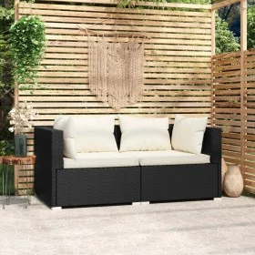 2-seater sofa with black synthetic rattan cushions by vidaXL, Garden sets - Ref: Foro24-317487, Price: 200,35 €, Discount: %