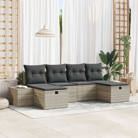 Conjunto de sofá de jardín de 6 piezas con cojines gris claro de poliratán by , Outdoor sofas - Ref: Foro24-3359421, Price: 3...
