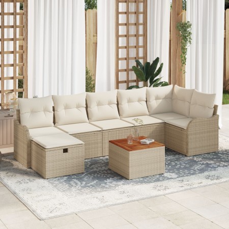 Set de Sofá de Jardín de 8 Piezas con Cojines Beige Poliratán, Sofá de Jardín de 2 Plazas con Cojines Beige Poliratán by , Ou...