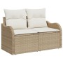 Set de Sofá de Jardín de 8 Piezas con Cojines Beige Poliratán, Sofá de Jardín de 2 Plazas con Cojines Beige Poliratán by , Ou...