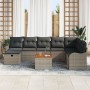 Conjunto de Sofá de Jardín de 9 Piezas con Cojines Ratán Gris,  Sofá de Jardín de 2 Plazas con Cojines Ratán Gris | Foro24.es | Tu tienda online para hogar, jardín y más Foro24.es