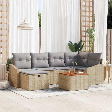 Juego de Sofá de Jardín de 7 Piezas con Cojines Beige de Polirratán | Foro24.es | Tu tienda online para hogar, jardín y más Foro24.es