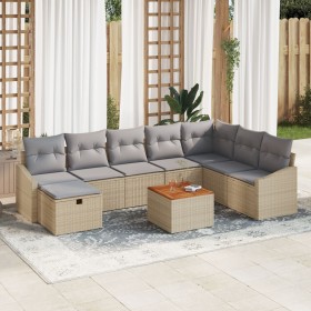 Conjunto de Sofá de Jardín de 9 Piezas con Cojines de Ratán Poliéster Beige by , Outdoor sofas - Ref: Foro24-3359581, Price: ...