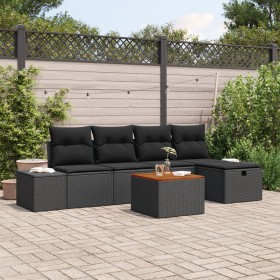 Conjunto de Sofá de Jardín de 6 Piezas con Cojines Poliratán Negro de , Sofás de exterior - Ref: Foro24-3359590, Precio: 379,...