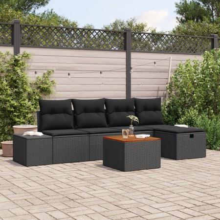 Conjunto de Sofá de Jardín de 6 Piezas con Cojines Poliratán Negro by , Outdoor sofas - Ref: Foro24-3359590, Price: 379,86 €,...