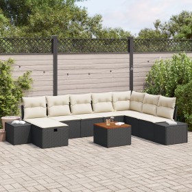 Conjunto de sofá de jardín de 9 piezas con cojines negros de ratán de poliéster by , Outdoor sofas - Ref: Foro24-3359607, Pri...