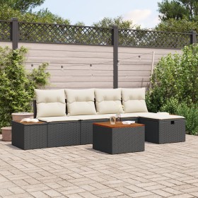 Juego de Sofá de Jardín de 6 Piezas con Cojines Negro Poliratán de , Sofás de exterior - Ref: Foro24-3359624, Precio: 383,12 ...