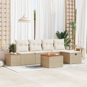 Juego de sofá de jardín de 6 piezas con cojines Beige Poliratán von , Outdoor-Sofas - Ref: Foro24-3359628, Preis: 414,59 €, R...
