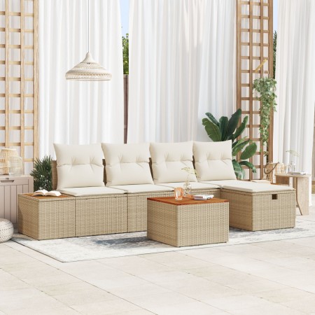 Juego de sofá de jardín de 6 piezas con cojines Beige Poliratán von , Outdoor-Sofas - Ref: Foro24-3359628, Preis: 414,59 €, R...
