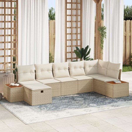 Juego de Sofá de Jardín de 7 Piezas con Cojines Beige Ratán Poliéster von , Outdoor-Sofas - Ref: Foro24-3359643, Preis: 514,2...