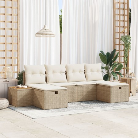 Juego de Sofá de Jardín de 6 Piezas con Cojines Beige Poliratán von , Outdoor-Sofas - Ref: Foro24-3359653, Preis: 437,33 €, R...