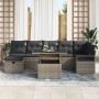 Conjunto de Sofá de Jardín de 8 Piezas con Cojines Gris Poliratán, Sofá de Jardín de 2 Plazas con Cojines Gris Poliratán by ,...