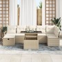Juego de Sofá de Jardín de 8 Piezas con Cojines Beige Poliratán, Sofá de Jardín para Dos Personas con Cojines Beige Poliratán...