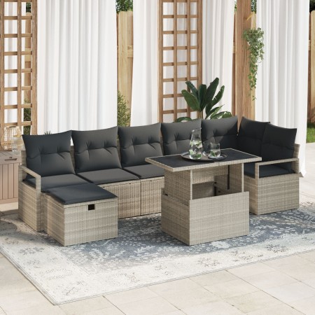 Conjunto de Sofá de Jardín de 8 Piezas con Cojines Gris Claro de Ratán by , Outdoor sofas - Ref: Foro24-3359809, Price: 598,4...