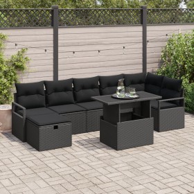Set de Sofá de Jardín de 8 Piezas con Cojines Negro Poliratán, Sofá de Jardín de 2 Plazas con Cojines Negro Poliratán by , Ou...