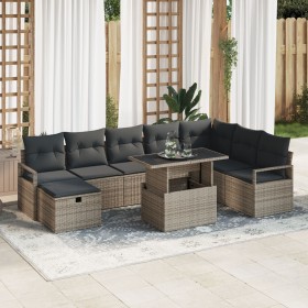 Juego de Sofá de Jardín de 9 Piezas con Cojines Gris Poliratán , Sofá de Jardín de 2 Plazas con Cojines Gris Poliratán von , ...