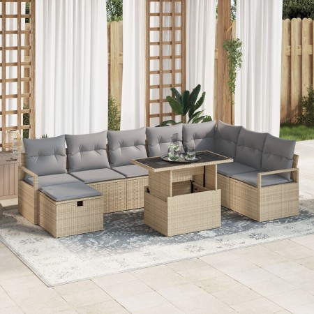 Juego de Sofás de Jardín de 9 Piezas con Cojines Beige Poliratán,  Sofá de Jardín de 2 Plazas con Cojines Beige Poliratán | Foro24.es | Tu tienda online para hogar, jardín y más Foro24.es