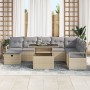 Juego de Sofás de Jardín de 9 Piezas con Cojines Beige Poliratán,  Sofá de Jardín de 2 Plazas con Cojines Beige Poliratán | Foro24.es | Tu tienda online para hogar, jardín y más Foro24.es