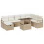 Juego de Sofá de Jardín de 9 Piezas Con Cojines Beige Poliratán, Sofá de Jardín de 2 Plazas Con Cojines Beige Poliratán by , ...