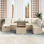 Juego de Sofá de Jardín de 9 Piezas Con Cojines Beige Poliratán, Sofá de Jardín de 2 Plazas Con Cojines Beige Poliratán by , ...
