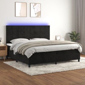 Cama box spring colchón y LED terciopelo negro 200x200 cm Cama box spring colchón y LED terciopelo negro 200x200 cm
