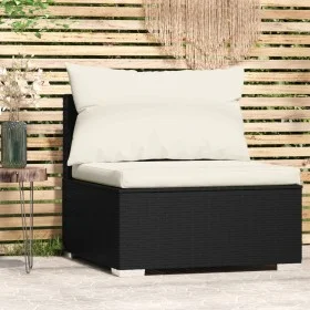 Sofá central para jardín con cojines ratán sintético negro by vidaXL, Modular outdoor sofas - Ref: Foro24-317493, Price: 90,5...