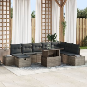 Conjunto de Sofá de Jardín de 9 Piezas con Cojines Gris de Ratán Sintético von , Outdoor-Sofas - Ref: Foro24-3359896, Preis: ...