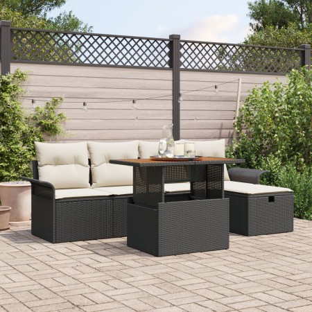 Conjunto de Sofá de Jardín de 6 Piezas con Cojines Negros de Poliratán von , Outdoor-Sofas - Ref: Foro24-3359904, Preis: 405,...
