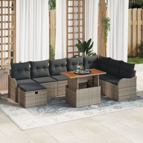 Conjunto de Sofás de Jardín de 9 Piezas con Cojines Ratán Gris, Sofá de Jardín de 2 Plazas con Cojines Ratán Gris by , Outdoo...
