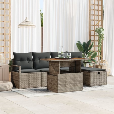 Conjunto de Sofás de Jardín de 6 Piezas con Cojines Gris Poliratán, Sofá de Jardín de 2 Plazas con Cojines Gris Poliratán von...