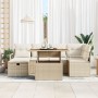 Conjunto de Sofá de Jardín de 7 Piezas con Cojines Beige Poliratán, Sofá de Jardín de 2 Plazas con Cojines Beige Poliratán by...