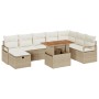 Conjunto de Sofá de Jardín de 9 Piezas con Cojines Beige Polietileno, Sofá de Jardín de 2 Plazas con Cojines Beige Polietilen...