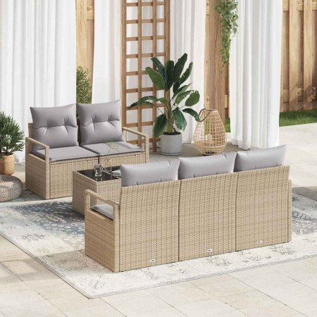 Conjunto de sofá de jardín 6 pcs Beige y gris 55 x 55 x 37 cm
